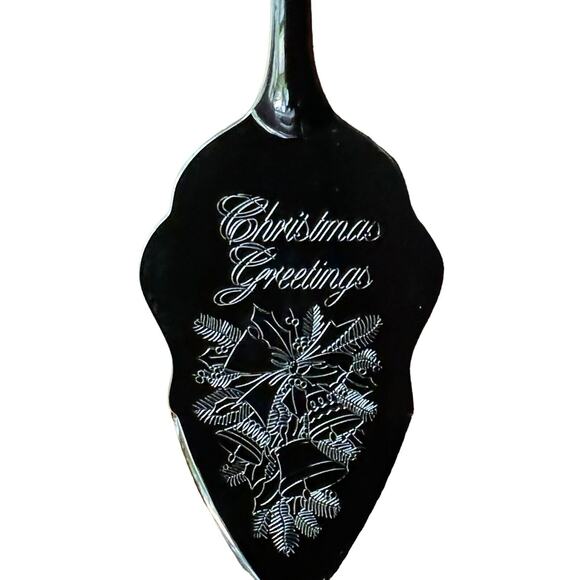 Home For The Holidays VTG Silver Plate Cake Pie Server Christmas Greetings READ - Picture 3 of 9